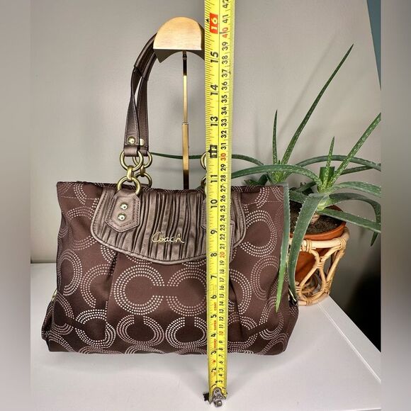 COACH Ashley H1282-F20056 Bronze Brown Dotted Op Art Gathered Satchel Tote Bag - Picture 12 of 13